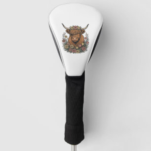 Floral Highland Cow Vintage Engraving Design_1 Golf Head Cover