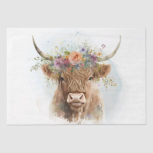 Floral Highland Cow Watercolor Tissue Paper