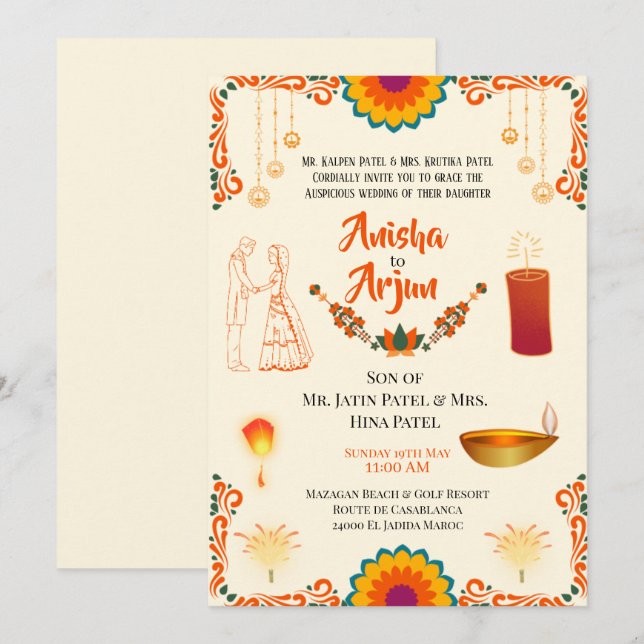 Floral Hindu Wedding Digital Invitation (Front/Back)