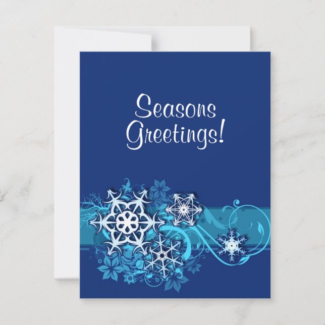 Floral Holiday Snowflake Invitation in Blue (Front)