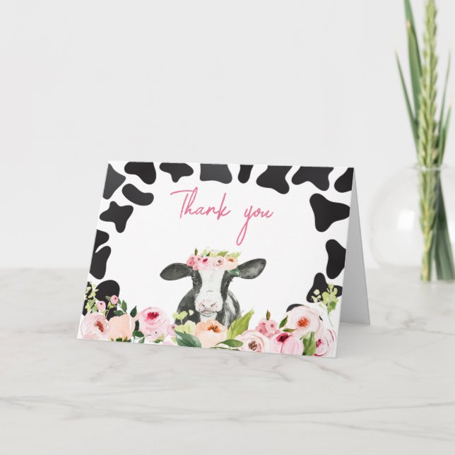 Floral Holy Cow Baby Shower Thank You Card (Front)