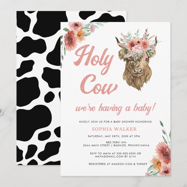Floral Holy Cow Western Baby Girl Shower Invitation (Front/Back)