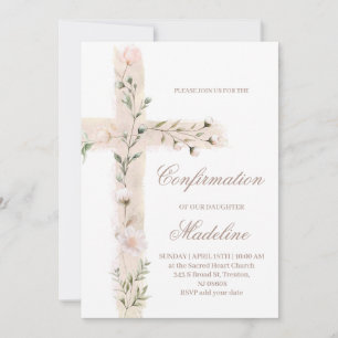 floral Holy cross Confirmation Invitation