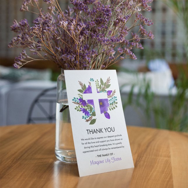 Floral Holy Cross Funeral Photo Thank You (Creator Uploaded)