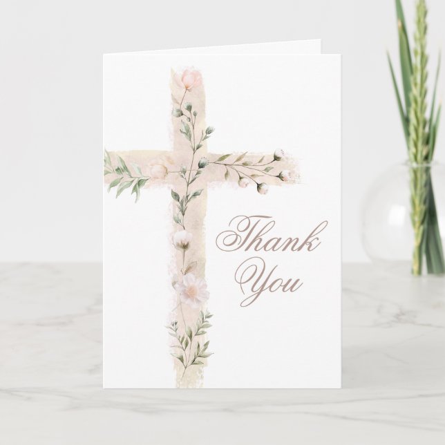 floral Holy Cross  religious event Thank You Card (Front)