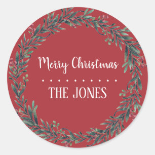 Floral Holy Wreath Personalised Christmas Classic Round Sticker