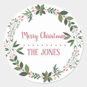 Floral Holy  Wreath   Personalized Christmas Class Classic Round Sticker