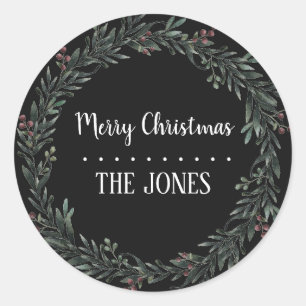 Floral Holy Wreath Personalized Christmas Classic Round Sticker
