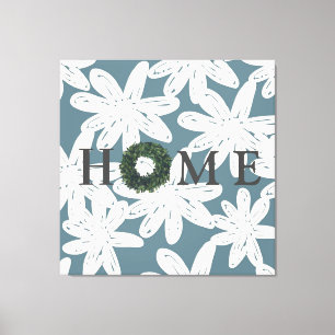 Floral “HOME” Sage Green Farmhouse Typography Canvas Print