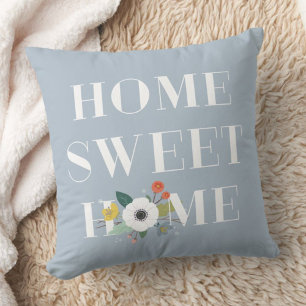 Floral Home Sweet Home Pillow - Dusty Blue