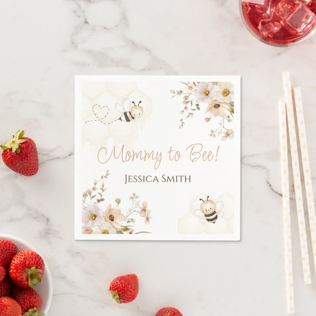 Floral Honey Bee Baby Shower Napkin (Insitu)