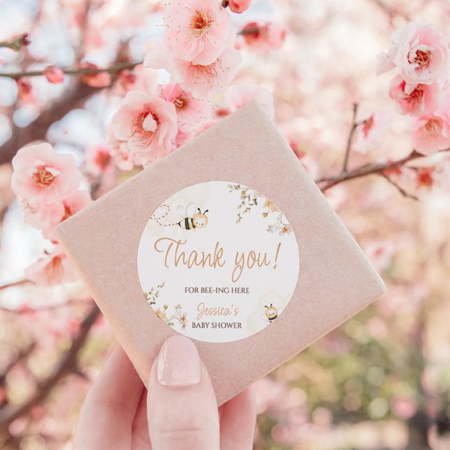 Floral Honey Bee Baby Shower Thank You Classic Round Sticker (Creator Uploaded)