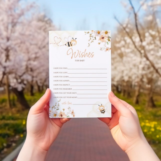 Floral Honey Bee Baby Shower Wishes Card (Creator Uploaded)