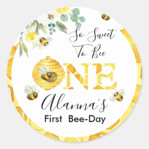 Floral Honey Bee First Bee-day Birthday Favor Classic Round Sticker
