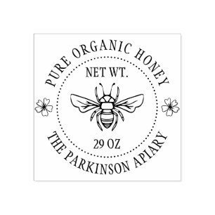 Floral Honey Bee Illustration Apiary Rubber Stamp