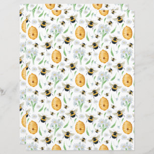 Floral Honey Bees Floral Scrapbook Paper