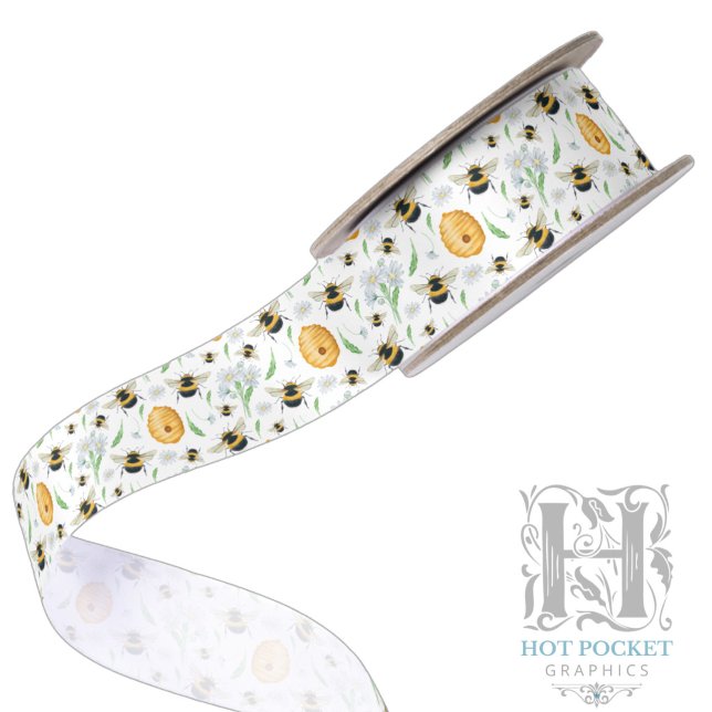 Floral Honey Bees Satin Ribbon (Creator Uploaded)