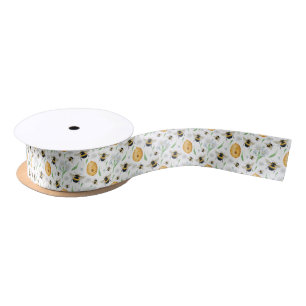 Floral Honey Bees Satin Ribbon