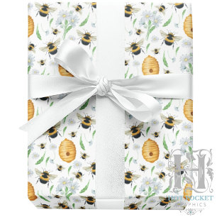 Floral Honey Bees Wrapping Paper