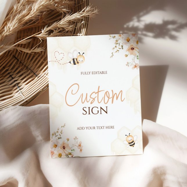 Floral Honey Bumble Bee Baby Shower Custom Sign (Creator Uploaded)