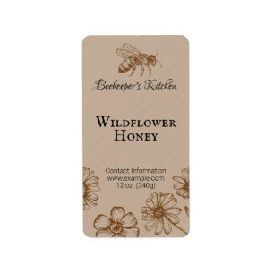 Floral Honeybee Pale Orange Apiary Product Label