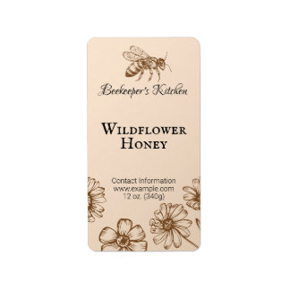 Floral Honeybee Pale Orange Apiary Product Label