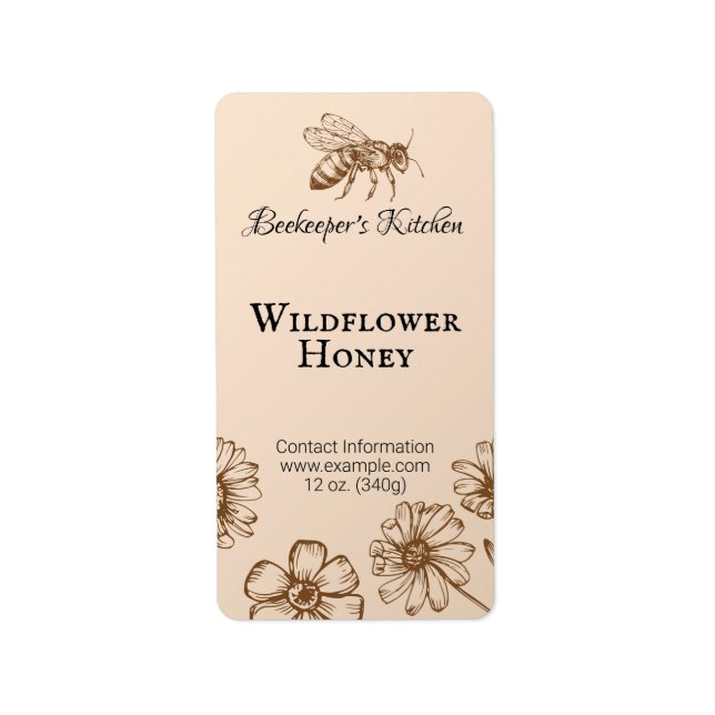 Floral Honeybee Pale Orange Apiary Product Label (Front)