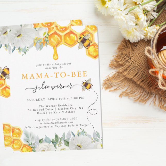 Floral Honeycomb Bumble Bee Baby Shower Invitation (Creator Uploaded)