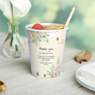 Floral Honeycomb Bumble Bee Baby Shower Paper Cups