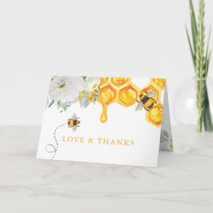 Floral Honeycomb Bumble Bee Baby Shower Thank You Card