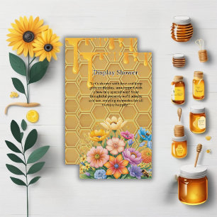 Floral Honeycomb Honeybee Honey Drip Baby Shower Enclosure Card