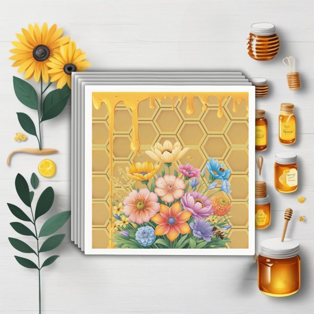 Floral Honeycomb Honeybee Honey Drip Baby Shower Napkin (Creator Uploaded)