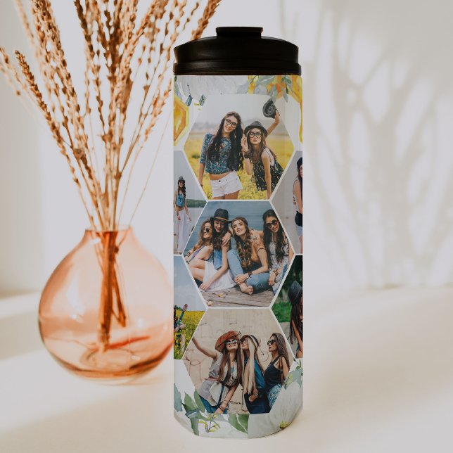 Floral Honeycomb | Photo Collage & Monogram Thermal Tumbler (Creator Uploaded)