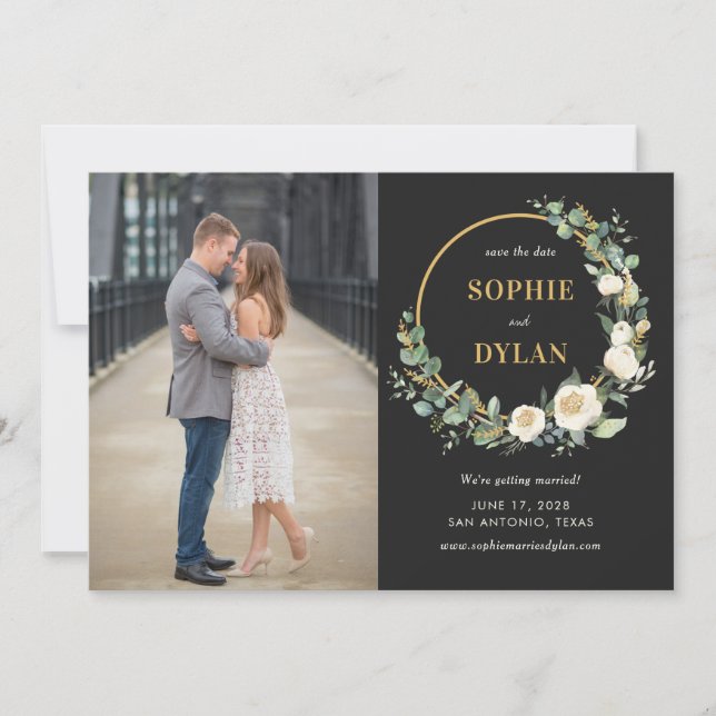 Floral Hoop Editable Colour Save The Date Card (Front)