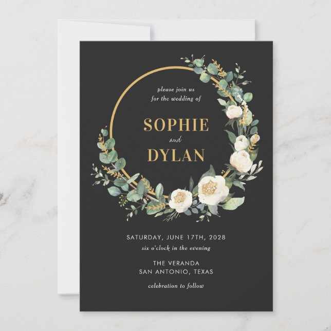Floral Hoop Editable Colour Wedding Invitation (Front)