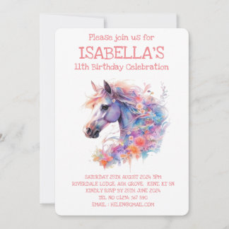 Floral Horse Birthday  Invitation