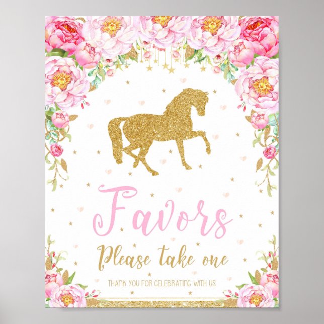 Floral Horse Birthday Party Favours Decor Sign (Front)