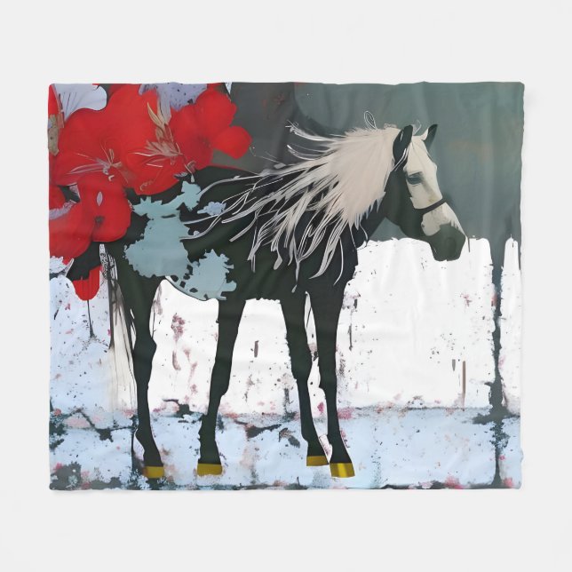 Floral Horse Fleece Blanket (Front (Horizontal))