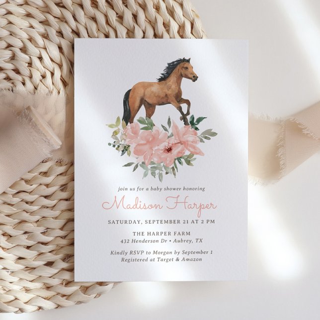 Floral Horse Girl Baby Shower Invitation (Creator Uploaded)