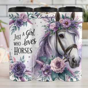 Floral Horse Girl Loves Horses Thermal Tumbler