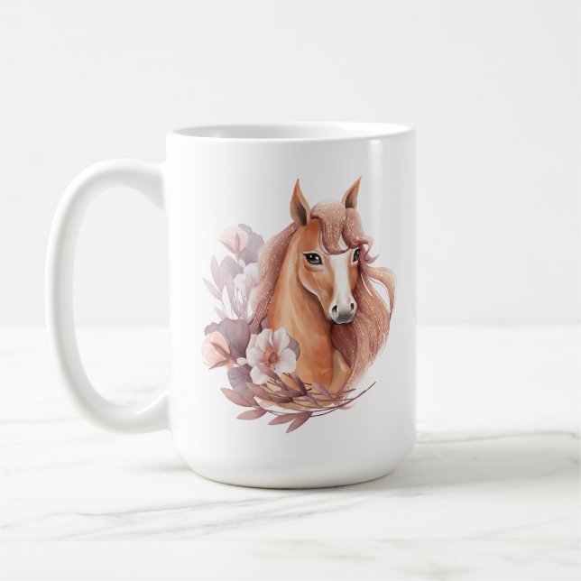 Floral Horse Illustration Coffee Mug (Left)