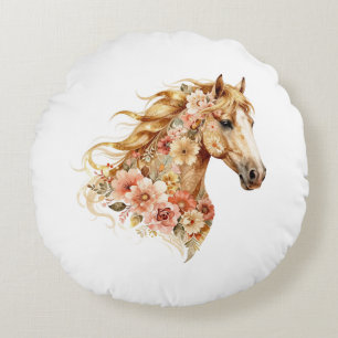Floral Horse Pillow Boho Equestrian Decor