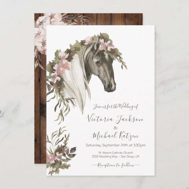 Floral Horse Ranch Wedding Invitation (Front/Back)