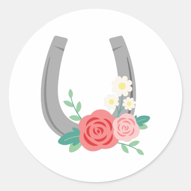 Floral Horse Shoe Classic Round Sticker (Front)