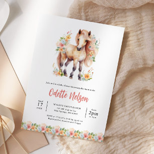 Floral Horse Watercolor Baby Shower Invitation