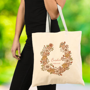 Floral Horseshoe Boho Equestrian Bridesmaid Tote Bag