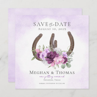 Floral Horseshoes Purple Save the Date