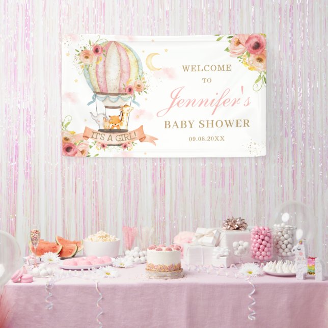 Floral Hot Air Balloon Animal Baby Shower Backdrop Banner (Party)