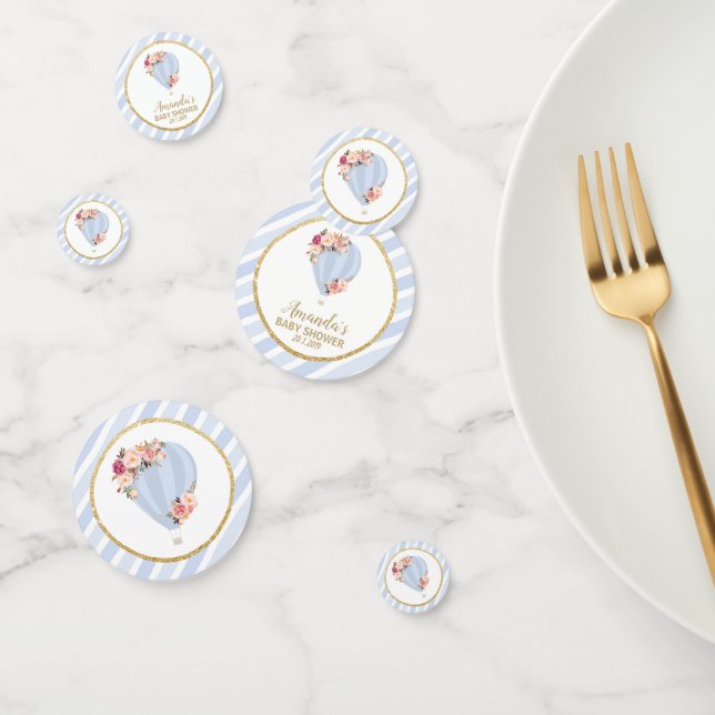 Floral Hot Air Balloon Baby Shower Blue Baby Boy Confetti (Group)