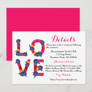 Floral Hot Pink Details Love Blue Flowers Wedding Invitation